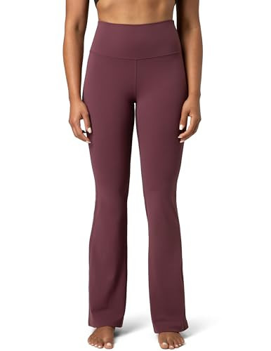 Colorfulkoala Women's Dreamlux Workout Flare Leggings High Waisted Wide Leg Bootcut Yoga Pants 31.5" Inseam (XXL, Plum Red) | Amazon (US)