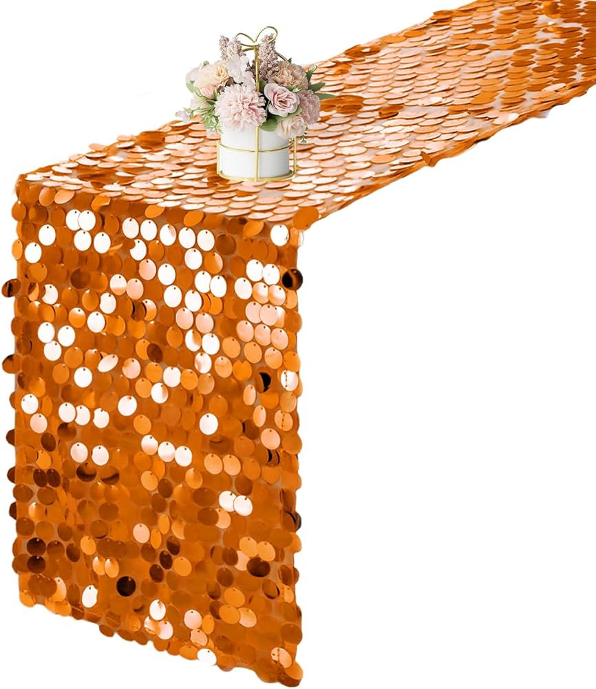 12 x 108 Inch Orange Sequin Table Runner Glitter Rectangle Big Sequin Table Runner for Wedding Pa... | Amazon (US)