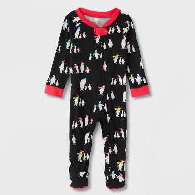 Baby Holiday Penguins Print Matching Family Footed Pajama - Wondershop™ Black | Target