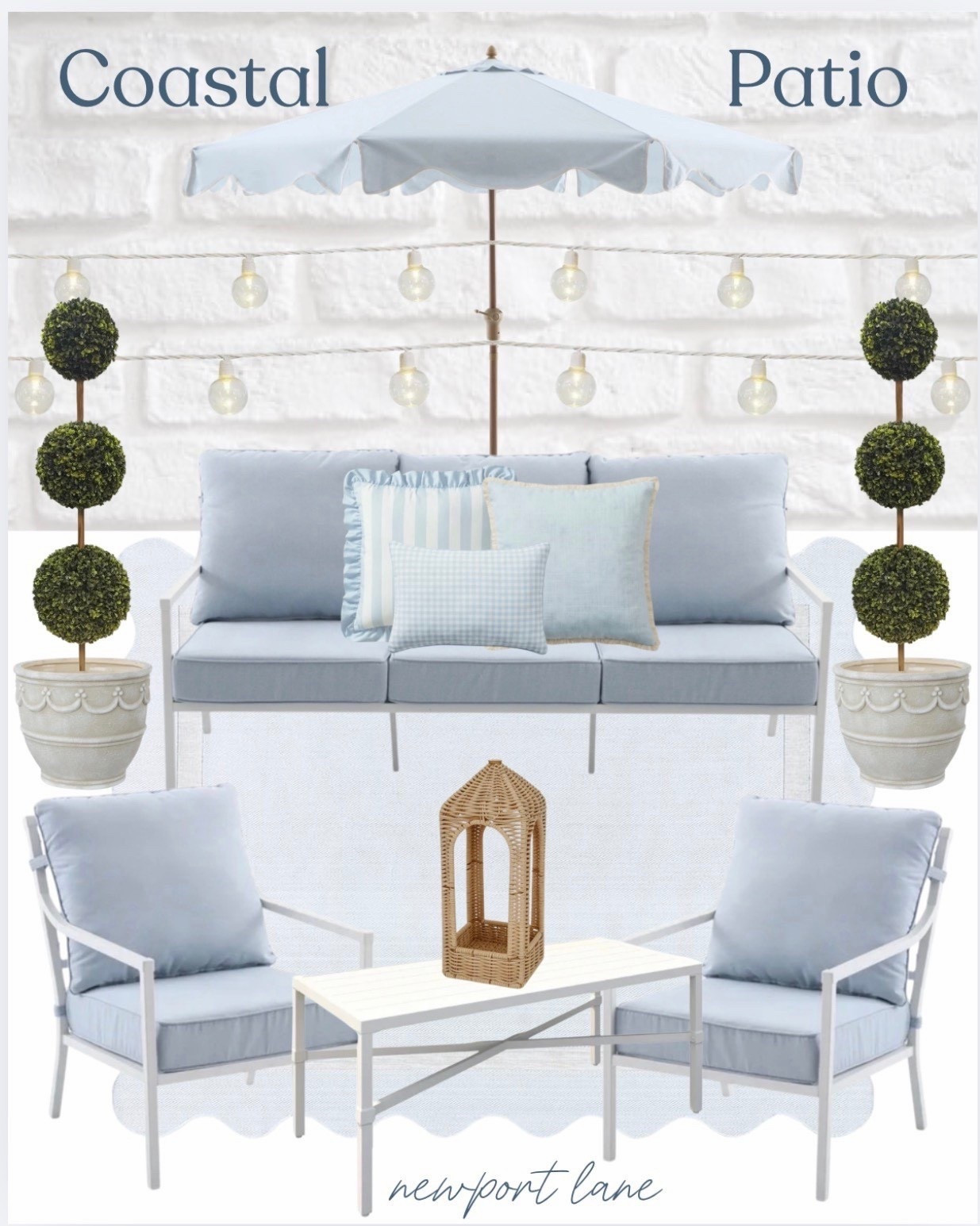Hamptons patio vibes on a Walmart budget and yes you read that right 🤍 We’re talking blue and white patio furniture, coordinating blue pillows and umbrella, a gorgeous indoor outdoor rug, string lights for the dreamiest ambiance, and faux topiaries for that classic East Coast polish. It all comes together so beautifully and for so much less than you’d expect.



#LTKU #LTKSaleAlert #LTKHome