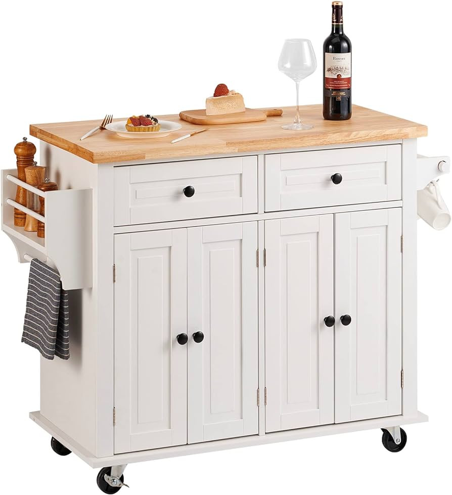 VEVOR Kitchen Island Cart with Solid Wood Top, 35.4" Width Mobile Carts with Storage Cabinet, Rol... | Amazon (US)
