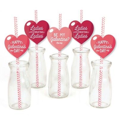 Big Dot of Happiness Happy Galentine's Day - Paper Straw Decor - Valentine's Day Party Striped De... | Target
