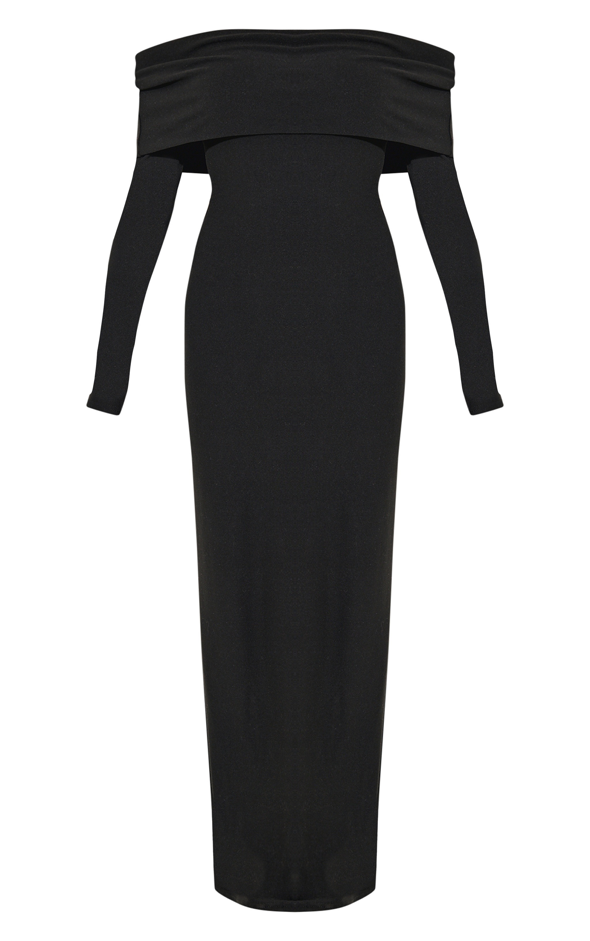 Black Soft Touch Bardot Long Sleeve Maxi Dress | PrettyLittleThing UK