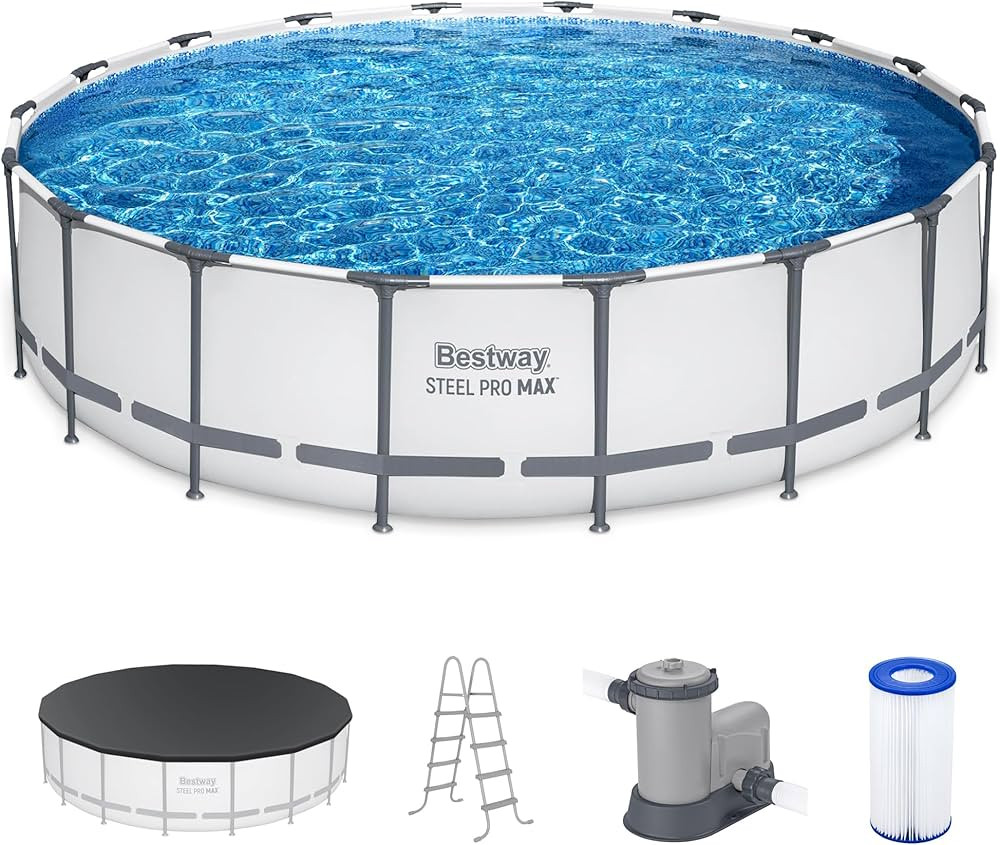 Bestway Steel Pro MAX 18 Foot x 48 Inch Round Metal Frame Above Ground Outdoor Swimming Pool Set ... | Amazon (US)