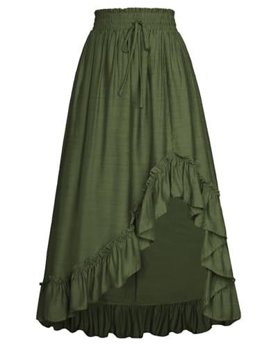 Blue Women's Medieval Renaissance Peasant Ruffle Skirt with Pockets - Green | Amazon (US)
