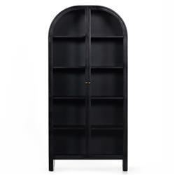 Sheila Industrial Clear Glass Black Iron Frame Curved 2 Door Display Case | Kathy Kuo Home