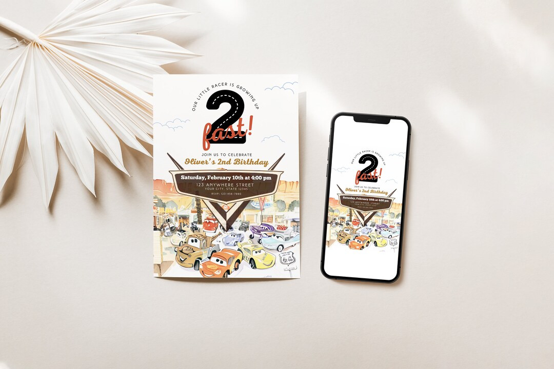 Two Fast Birthday Party Invite Second Birthday Party LIGHTNING MCQUEEN Birthday Mater Birthday Gr... | Etsy (US)