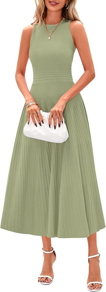 PRETTYGARDEN Spring Casual Dresses for Women 2026 Summer Business Work Midi Sleeveless A Line Ple... | Amazon (US)