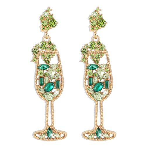 Champagne Earrings for Women Champagne Wine Glass Dangle Earrings New Year Earrings Rhinestones Pearl Beaded Drop Earrings Jewelry Gift for women (champagne green) | Amazon (US)