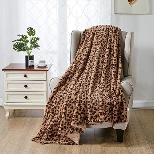 Amazon.com: Softan Faux Fur Bed Blanket in Leopard Print, Reversible Soft Fluffy Minky Fleece Thr... | Amazon (US)