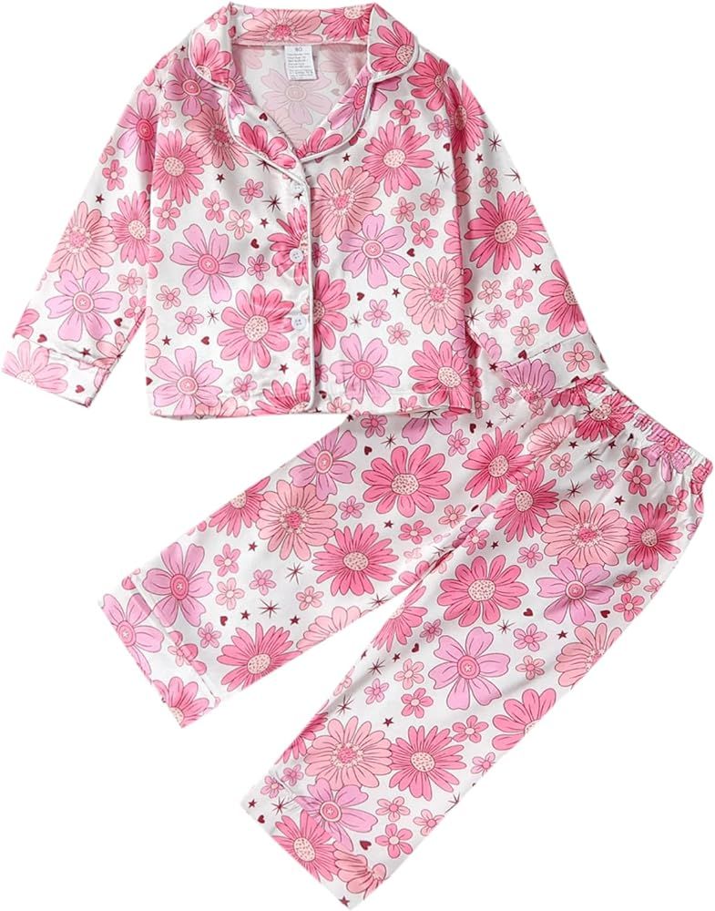 MAINESAKA Toddler Baby Girl Boy Satin Silk Pajamas 2 Piece Long Sleeve Button Down Shirt Elastic ... | Amazon (US)