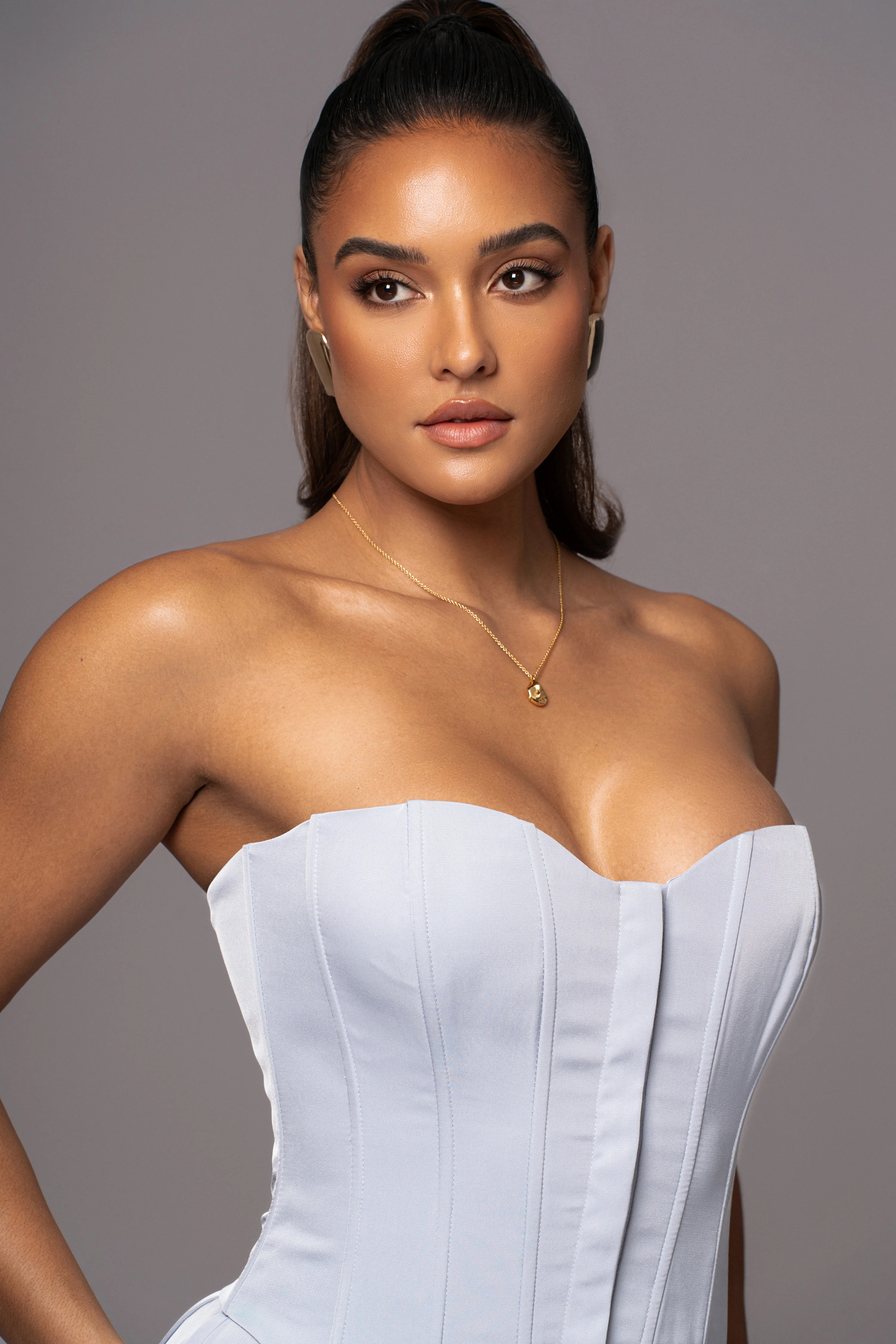 Blue Viv Satin Bustier Top | JLUXLABEL