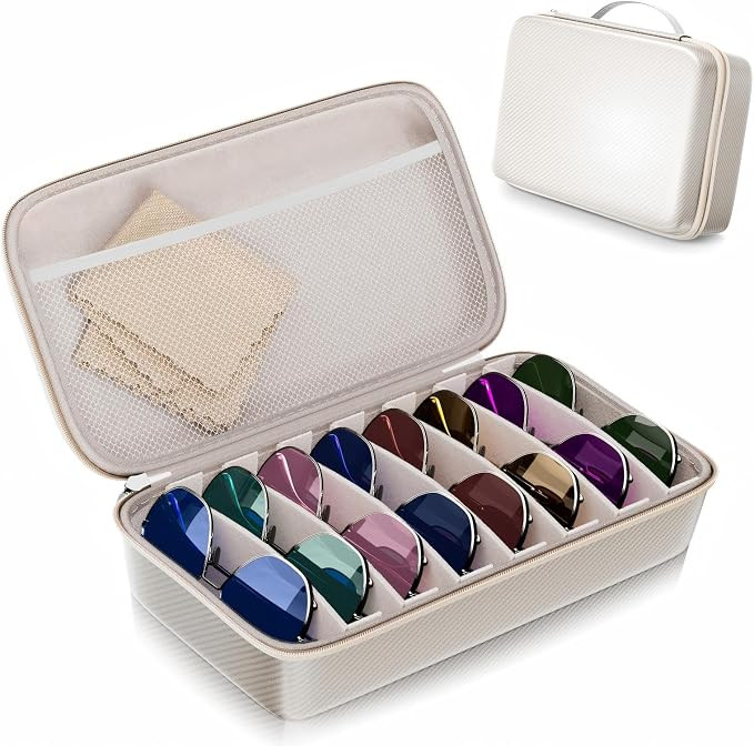 Travel Sunglasses Organizer​,​ Hard Shell​ Sunglass Case Adjustable Slots for Multiple ​S... | Amazon (US)