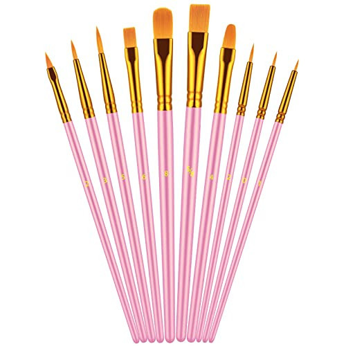 Paint Brush Set, 10 Pcs Paint Brushes for Acrylic Painting, Round Pointed Tip Detail Small Paint Brush for Oil Watercolor Canvas Face Body Boards Rock, Kids Adult Drawing Arts Crafts Supplies, Pink | Amazon (US)