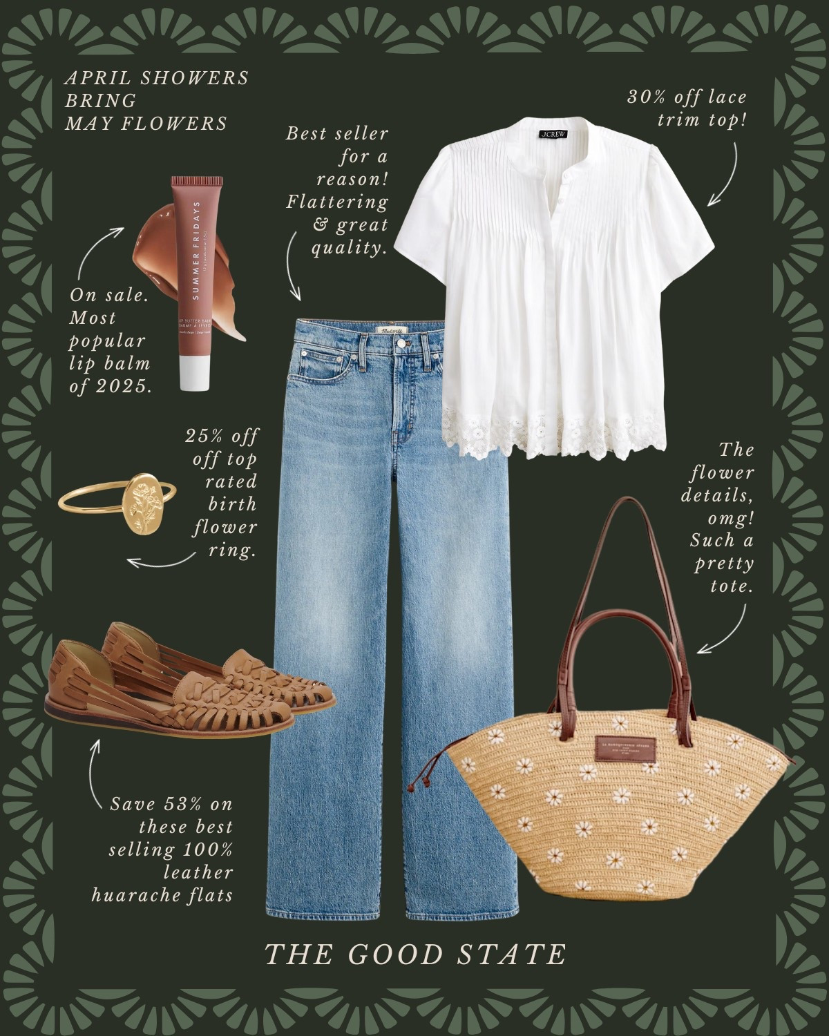 This collection is for the Springtime girlies who find joy in the April Showers and May Flowers. For the ladies dressing a little brighter this time of year, wearing all the florals, and who have (or need) a cute rain jacket or colorful umbrella to make rainy Spring days a little happier. This collection is for the ladies giving gardening a try for the first time or those tending to the same garden they have poured their heart and soul into for years. For those cultivating the soil of their hearts and homes too. For the girlies who love earth tones and blooming colors too. 

The good state, Lauren England, terrain, Anthropologie, Amazon, Amazon home, Amazon beauty, spring fashion, summer fashion, maxi dress, casual outfit, crochet top, gardening, flowers, florals, spring outfit, wreath, pottery barn, nordstrom, coffee table book, LL Bean, clean beauty, wedding guest dress, bag, tote, purse, woven purse, rain boots, Sunhat, flat, JCrew JCrew factory, white dress, sunglasses, quince, gold necklace, Memorial Day sale, 

#LTKFindsUnder50 #LTKStyleTip #LTKSaleAlert