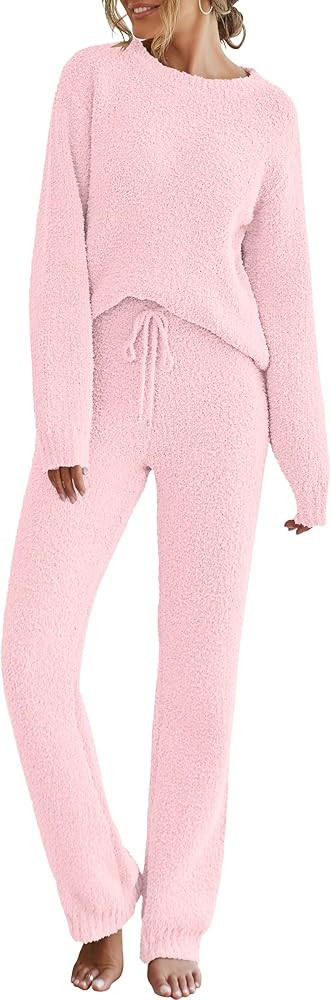 MEROKEETY Womens Pajama Sets 2025 Fall Lounge Sweater Set Cute Fuzzy Fleece 2 Piece Long Sleeve C... | Amazon (US)