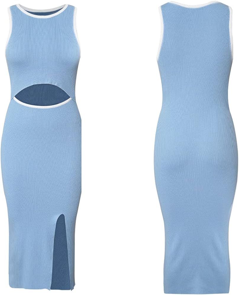 Cutiefox Women's Sleeveless Cut Out Side Slit Ribbed Knit Bodycon Tank Midi Dress | Amazon (US)