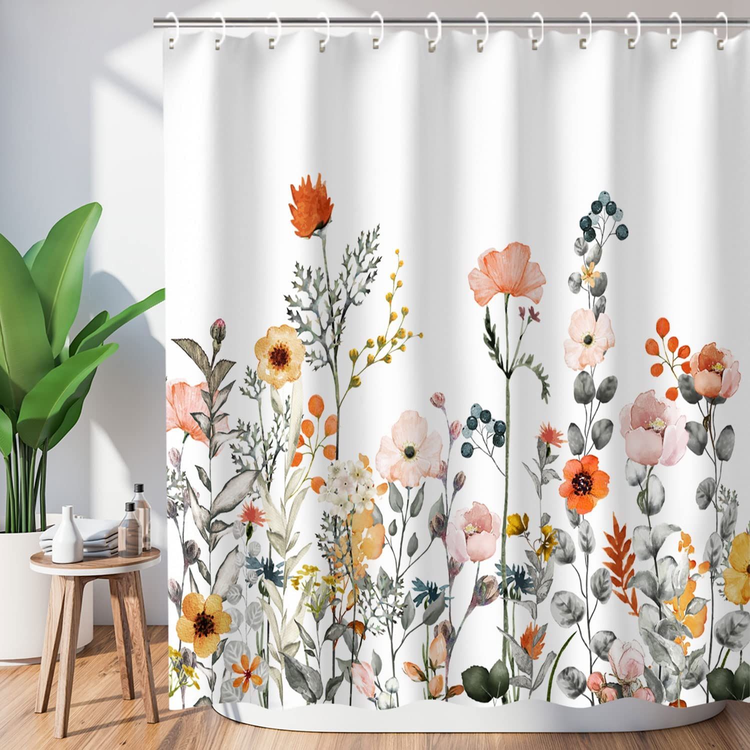 LIVILAN Floral Shower Curtains for Bathroom Flower Shower Curtain Pretty Shower Curtain Fabric Co... | Amazon (US)