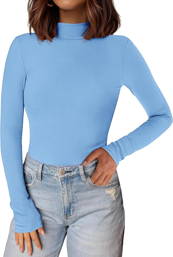 PRETTYGARDEN Women's Turtleneck Long Sleeve Shirts 2026 Fall Basic Tees Ribbed Fitted Tops Therma... | Amazon (US)