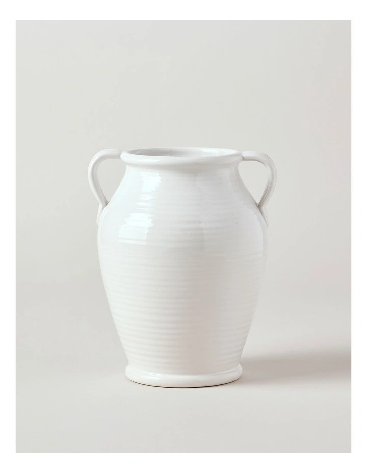 HeritageCarrey Round Ceramic Vase with Handles 20cm in White | Myer