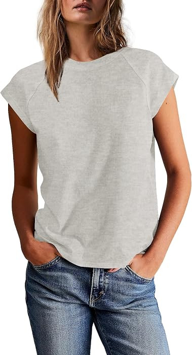 Yanekop Womens Short Sleeve Shirts Crewneck T Shirts Basic Tees Casual Summer Tops Cap Sleeve Tops Trendy Shirts | Amazon (US)
