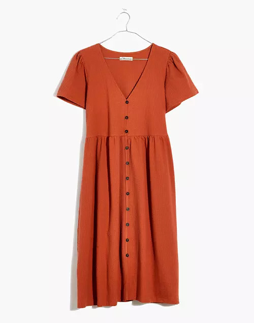 Seersucker Knit Button-Front Midi Dress | Madewell