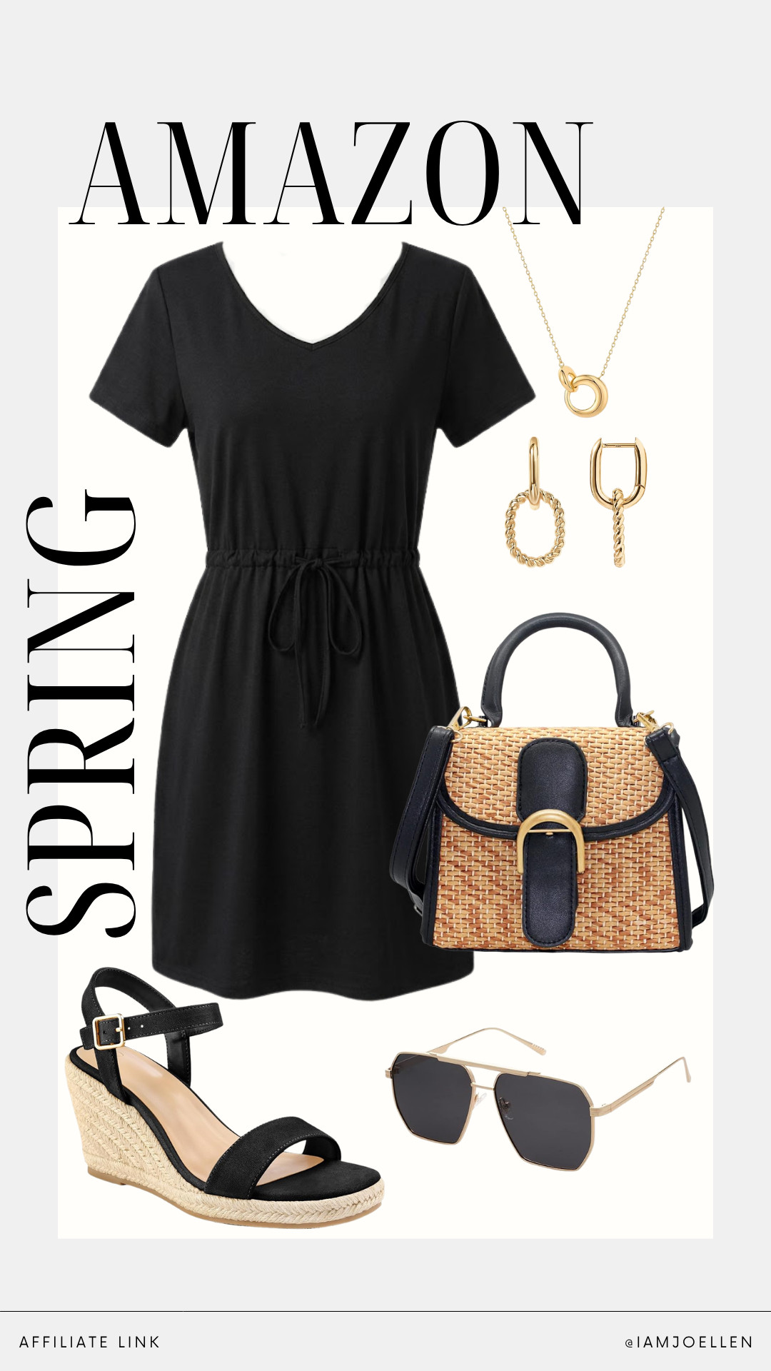 Spring style essentials are here! This chic black dress is perfect for any occasion. Pair it with the gold hoops, sandals, and a straw bag for a complete look. Perfect for spring. #SpringOutfit #ChicDress 

 #LTKgrwm #LTKootd #LTKmomlife