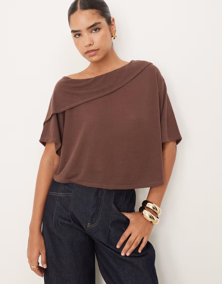 ASOS DESIGN clean cape layer crop top in chocolate-Brown | ASOS (Global)