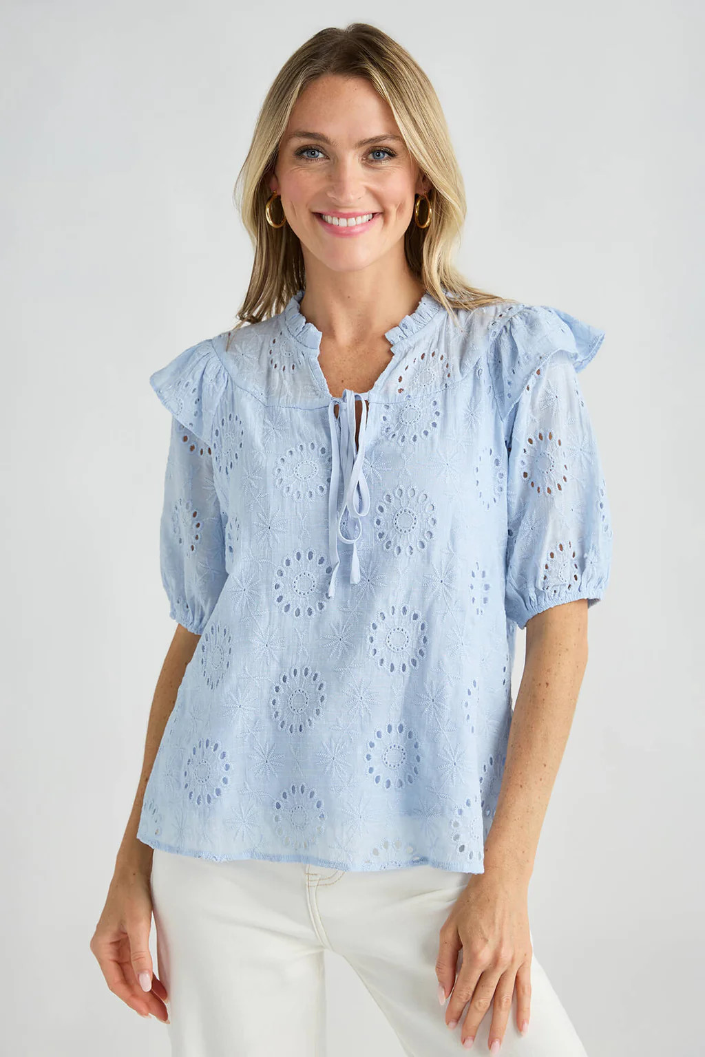 Fate Eyelet Tie Neck Top | Social Threads