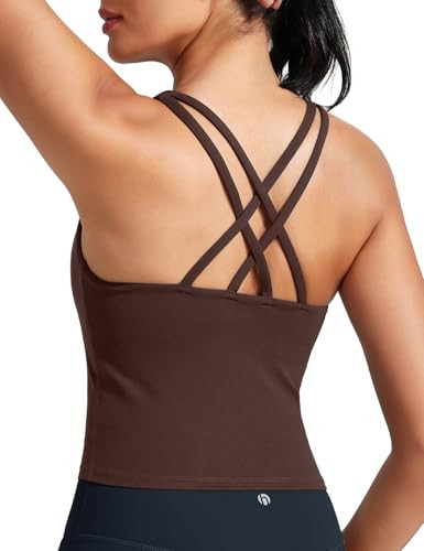 HeyNuts Athletic Zeal Bras for Women, Longline Medium Impact Crop Tank Bras Wirefree Sports Tops with Removable Pads Espresso XS | Amazon (US)