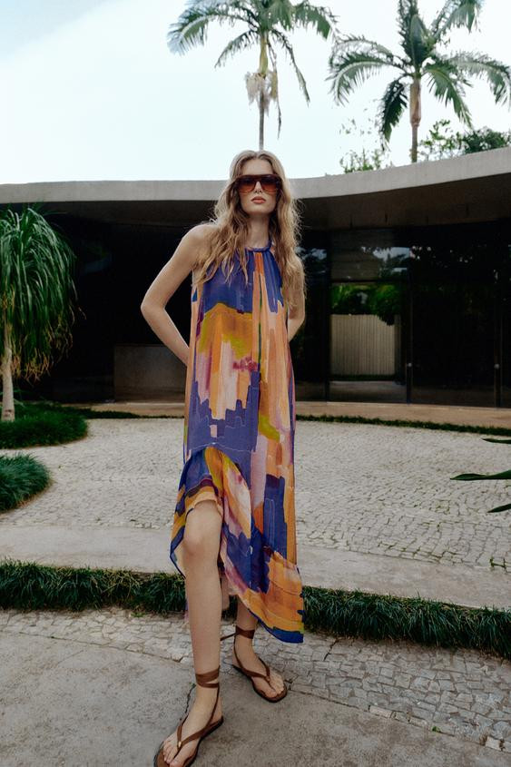 ASYMMETRIC HEM PRINTED DRESS | Zara US