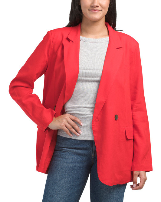 Linen Blend Long Line Blazer | TJ Maxx