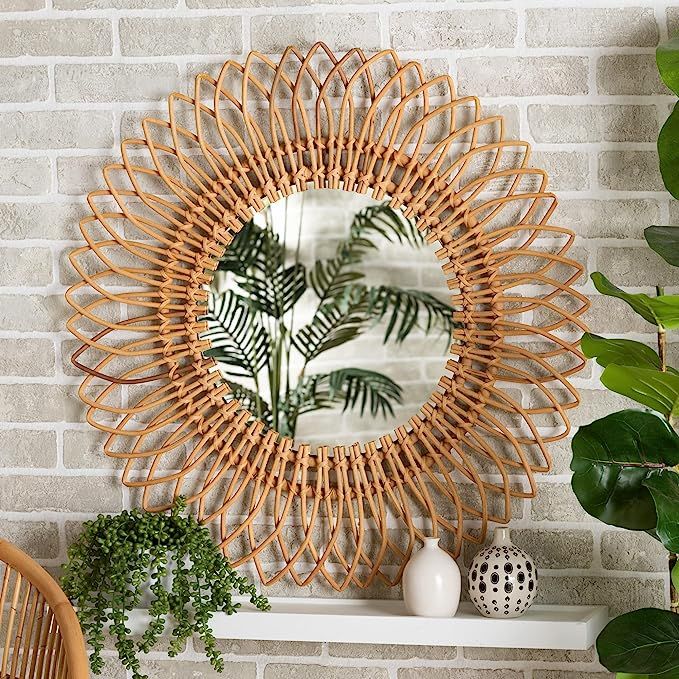 Baxton Studio Bora Modern Bohemian Natural Brown Rattan Accent Wall Mirror | Amazon (US)