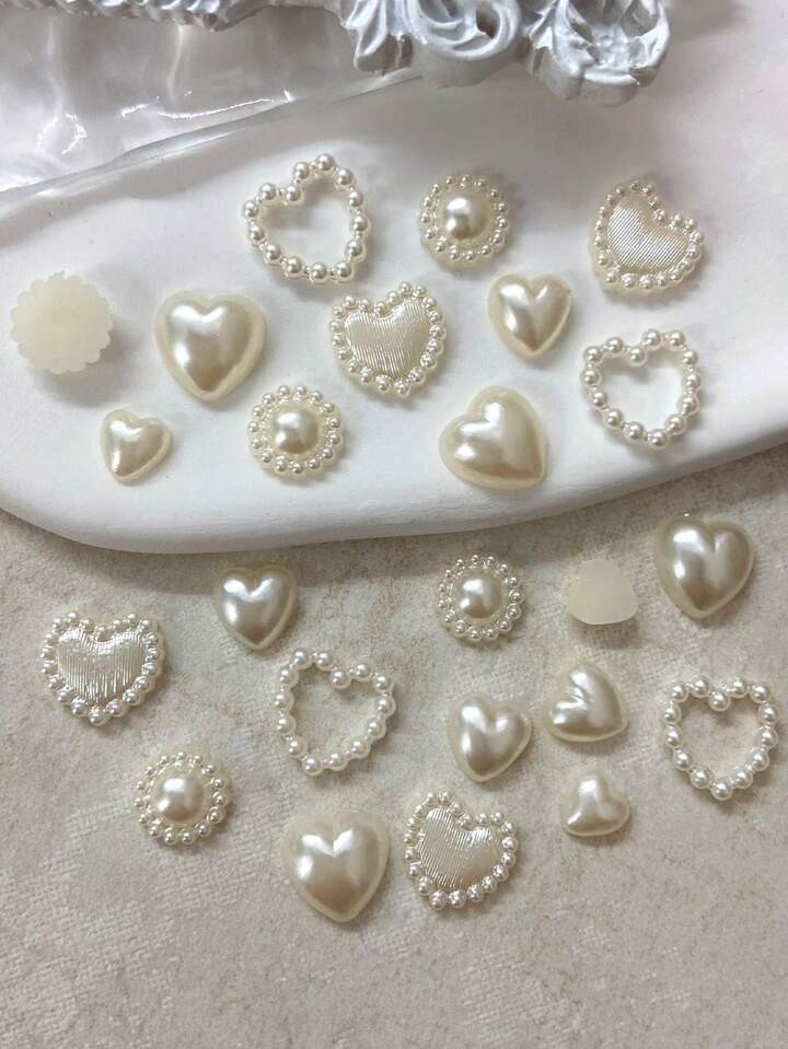 100pcs Mixed Ivory Half-Faced Flat Back Heart Shaped Diy Jewelry Accessories, Japanese Style Vint... | SHEIN