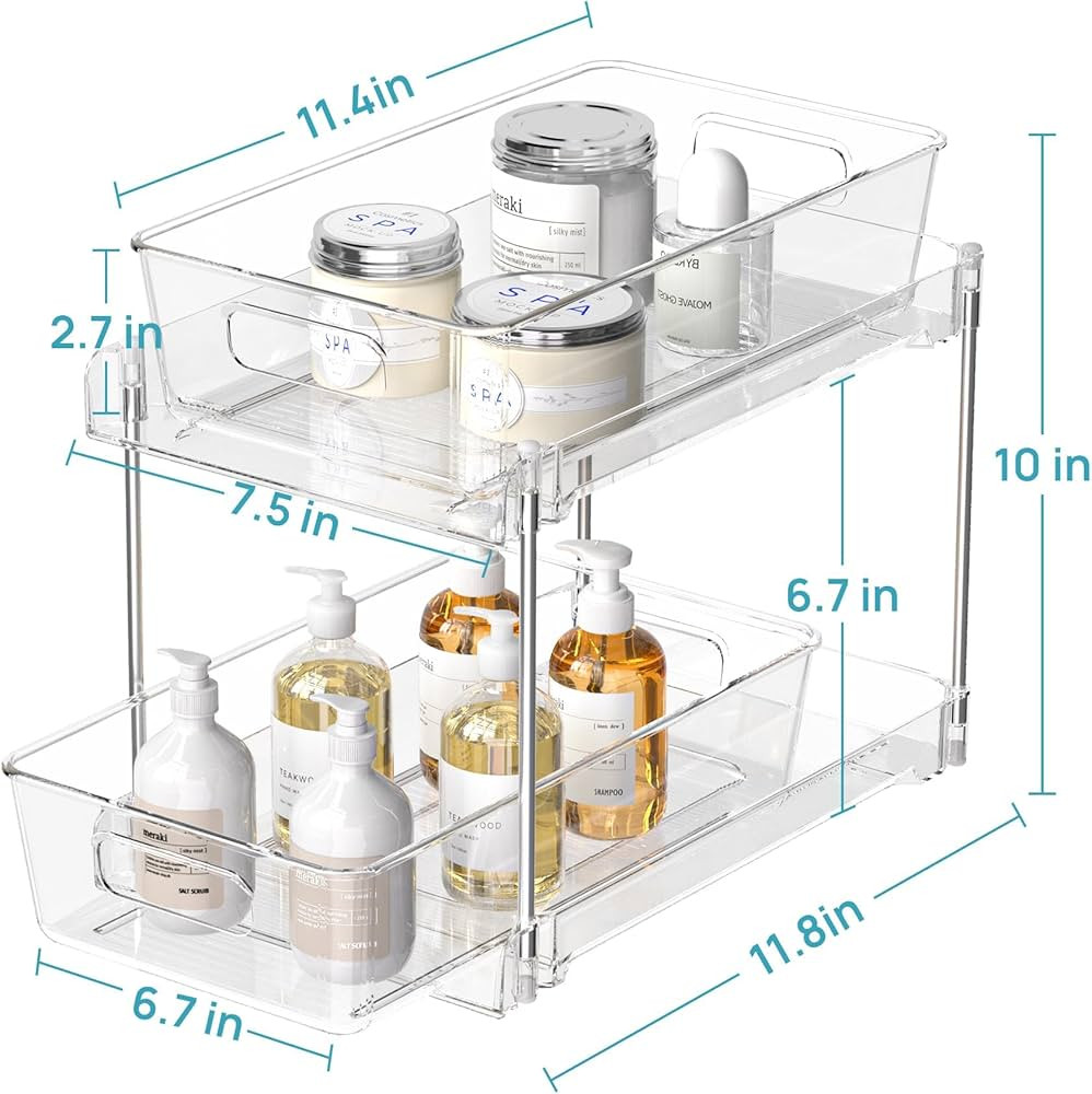 Vtopmart 4 Pack Bathroom Storage Organizer, 2 Tier Clear Under Sink Organizers Vanity Countertop ... | Amazon (US)