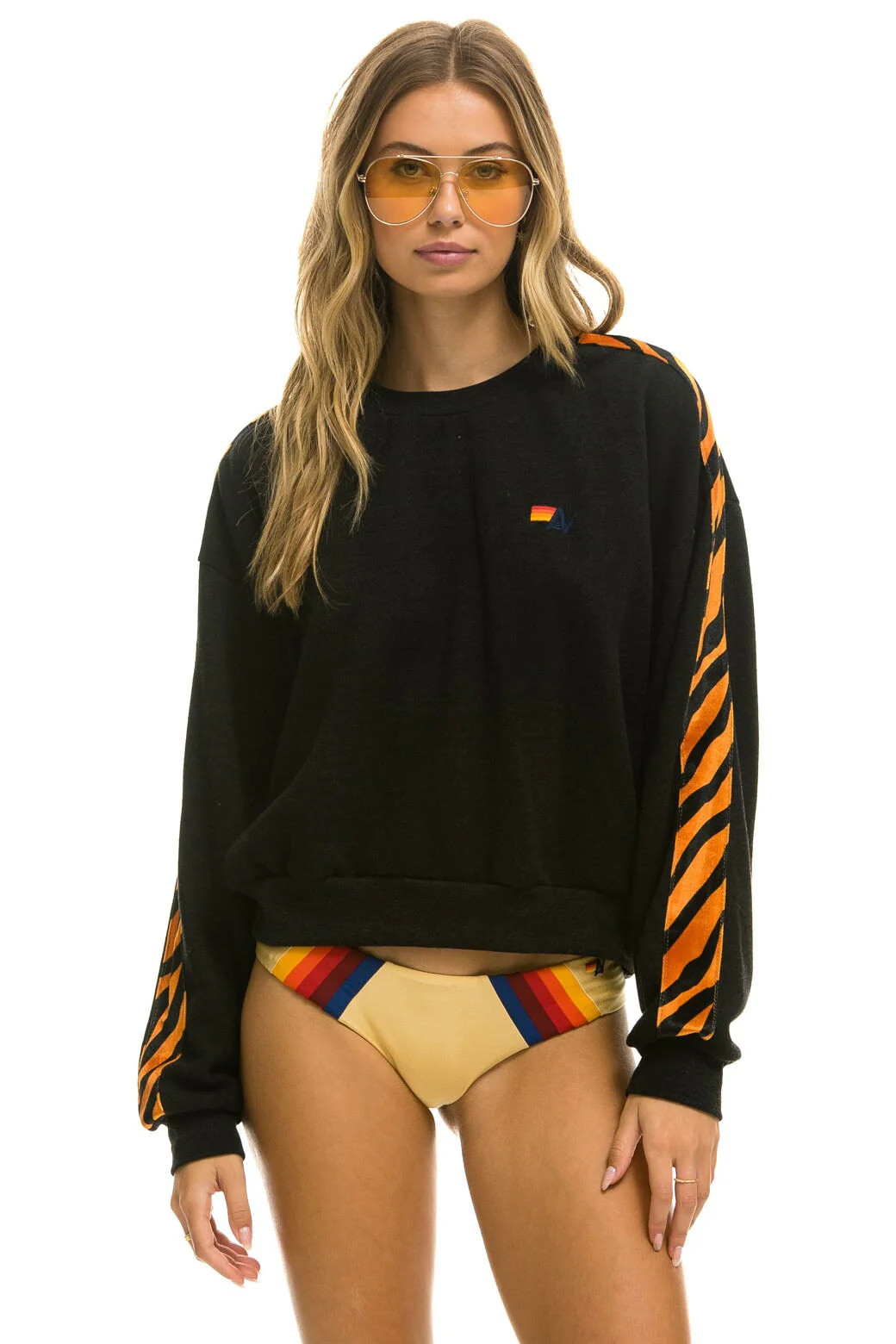 TIGER STRIPE RELAXED FIT CREW SWEATSHIRT - BLACK // TIGER | Aviator Nation
