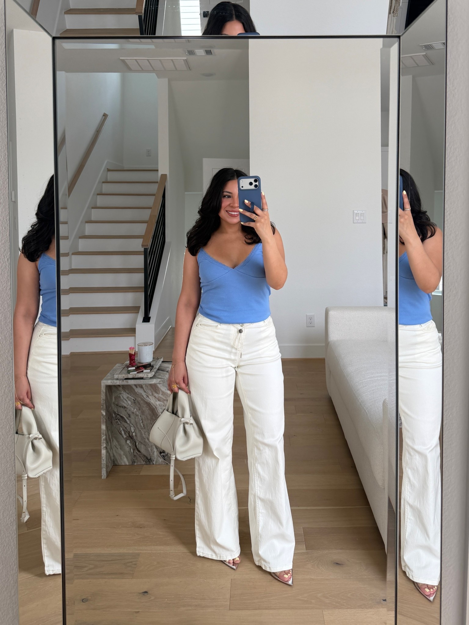 Spring jeans and a cute top outfit 
Cami: small
White jeans: xs
Heels: 6.5 

#LTKdayinmylife #LTKgrwm #LTKootd