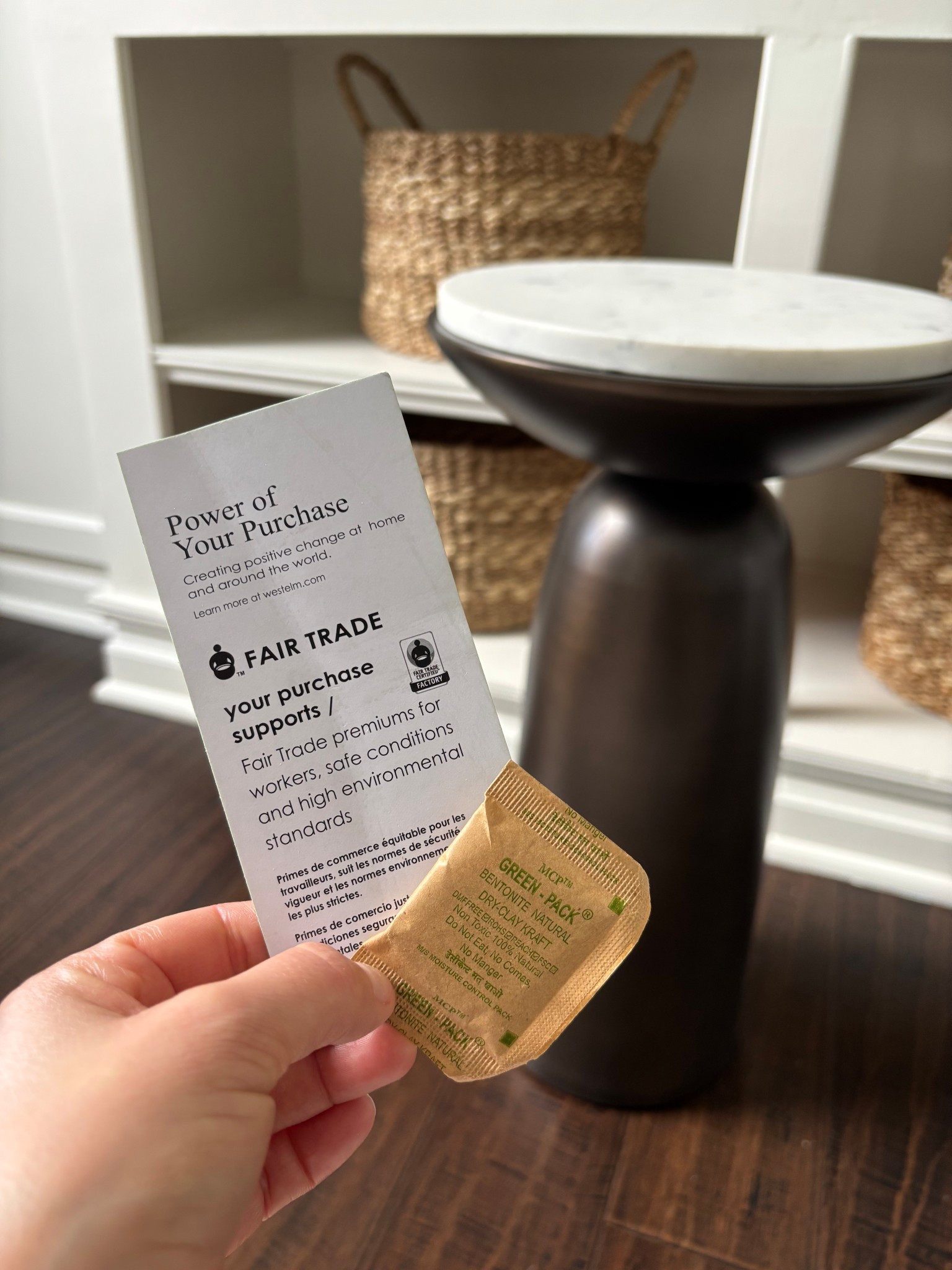 It’s the little wins for me. 🌿

I’m finally starting to see my living room vision come to life as the first pieces of furniture arrive! But what actually caught my eye wasn't just the marble top—it was this little "Green-Pack" inside the box.
Most furniture ships with silica gel packets or synthetic desiccant bags to prevent moisture. Instead, this came with a natural bentonite clay packet in plastic-free kraft paper. It’s a small detail, but it’s a huge indicator of a company’s commitment to better materials from production all the way to packaging.

#HealthyHome #InteriorDesign #LivingRoomRefresh #LowToxLiving #FairTradeHome #SustainableStyle #HomeDecor #EcoFriendlyPackaging 

#LTKmomlife #LTKvlog #LTKHome