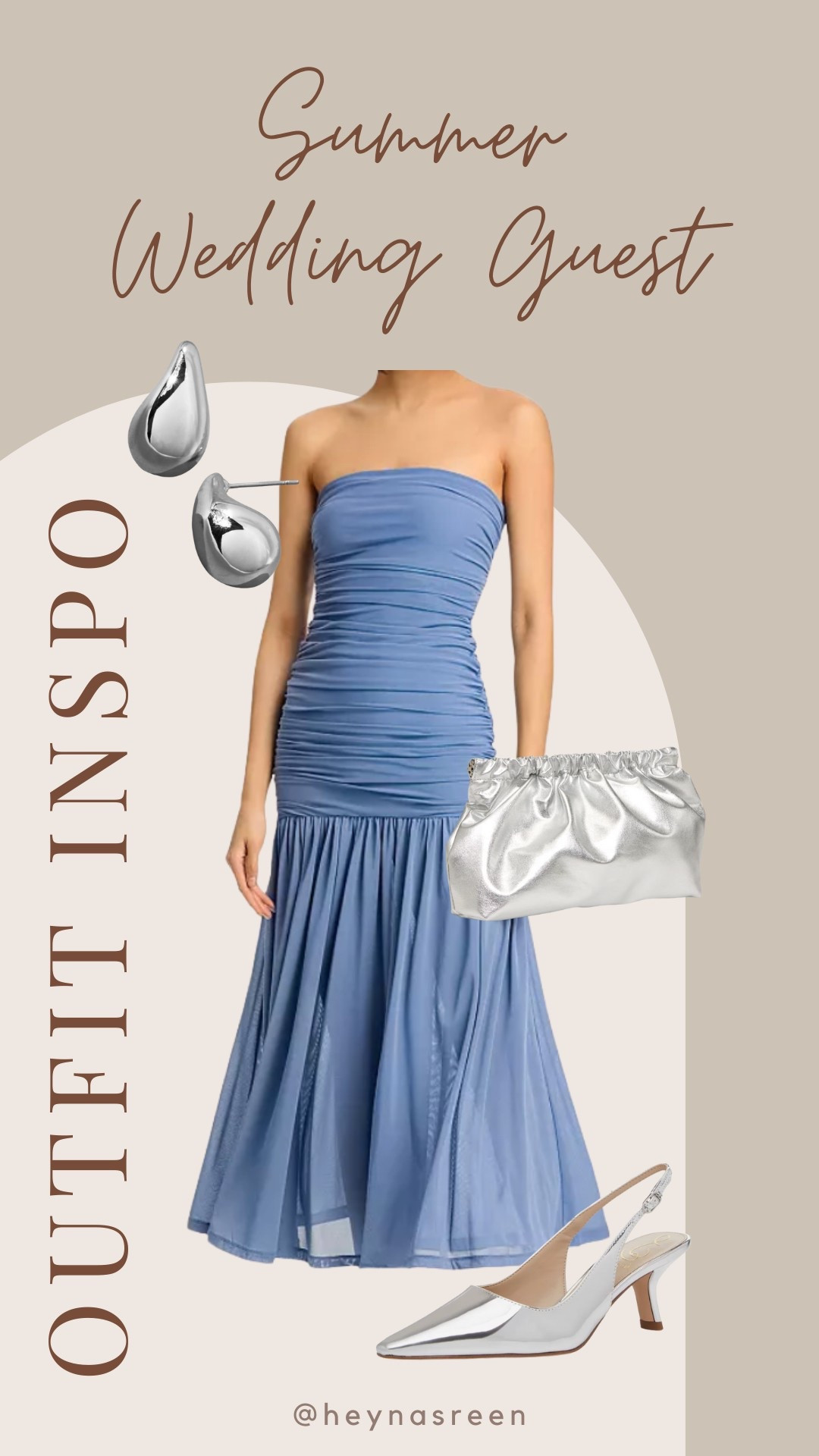 SUMMER WEDDING GUEST OUTFIT: Blue maxi dress with silver accessories. This shape is so flattering. 

#LTKStyleTip #LTKWedding #LTKShoeCrush