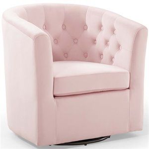 Modway Prospect Performance Velvet Tufted Swivel Arm Chair in Pink | Cymax