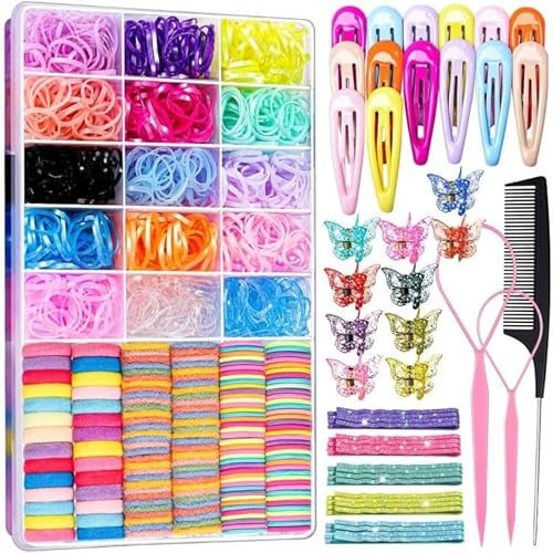 Teenitor Hair Accessories for Girls, Colorful Elastic Hair Ties Set with Hair Clips, Glitter Bobby Pins and Butterfly Hair Clips, Small Hair Ties for Toddler, Baby, Kids | Amazon (US)