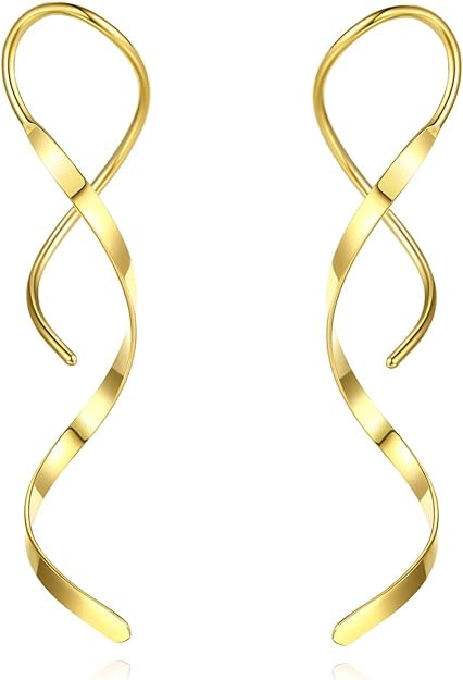 Spiral Threader Earrings, 18G Hypoallergenic 316L Stainless Steel Drop Dangle Handmade Twisted Li... | Amazon (US)