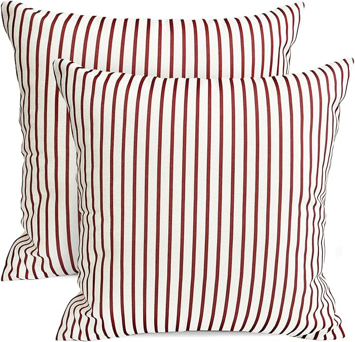 Decorative Throw Pillow Covers Set of 2 Wine Red Striped Pillow Covers 18x18 Inch Throw Pillow Co... | Amazon (US)
