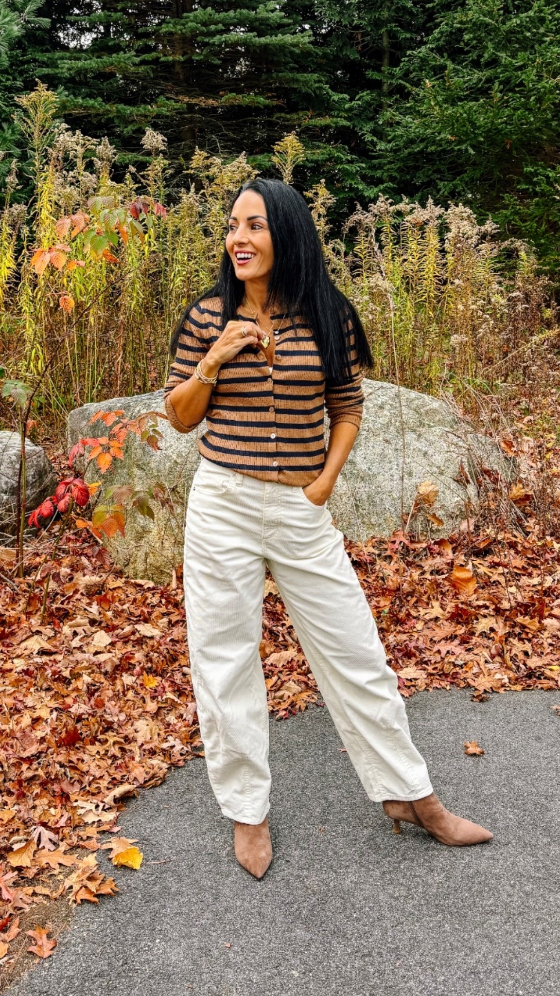 Target cardigan 
Corduroy barrel pants 
Kitten heel booties 
Baublebar necklace 
Fall ootd 

#LTKOver40 #LTKFindsUnder50 #LTKSeasonal