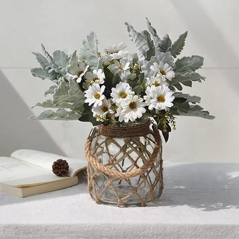 Funsoba Rustic Hanging Mason Nautical Jar Creative Rope Net Dry Flower Glass Vase with Handle 6.5... | Amazon (US)