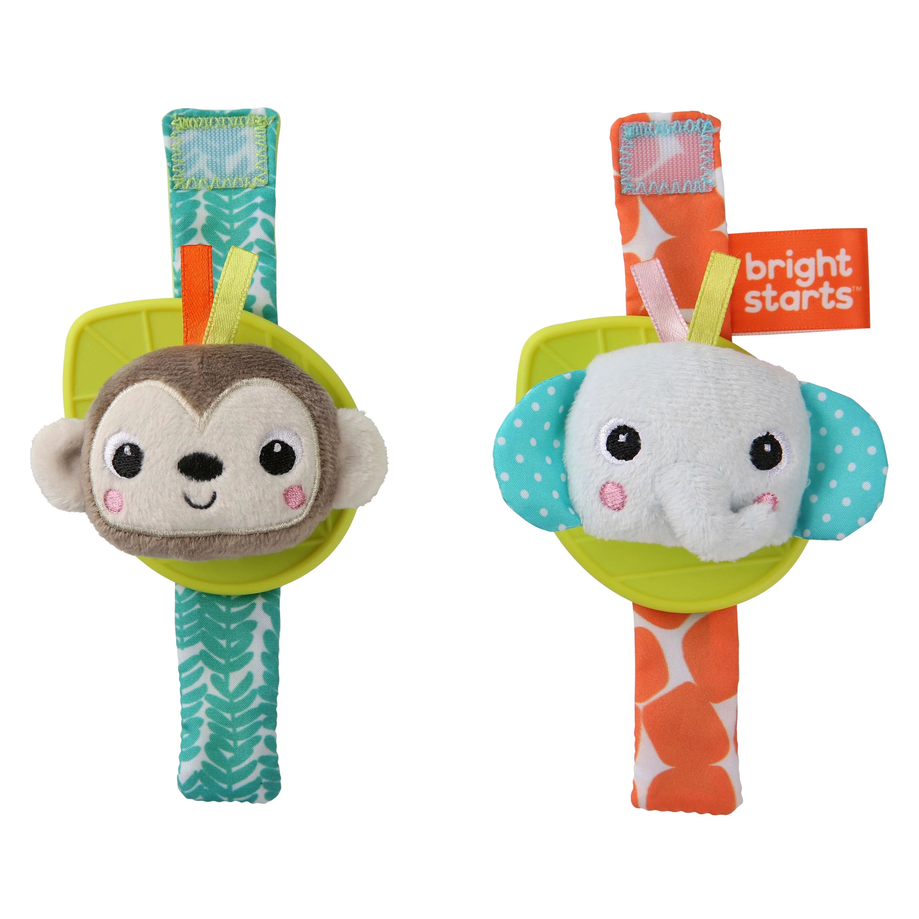 Bright Starts Rattle & Teethe BPA-free Baby Wrist Pals Toy - Monkey & Elephant, Ages Newborn+ - W... | Walmart (US)