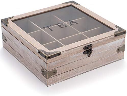 Wooden Tea Box Organizer Wood Tea Storage Box Chest Rustic Tea Bag Holder Rack Storage Container Tea | Amazon (US)