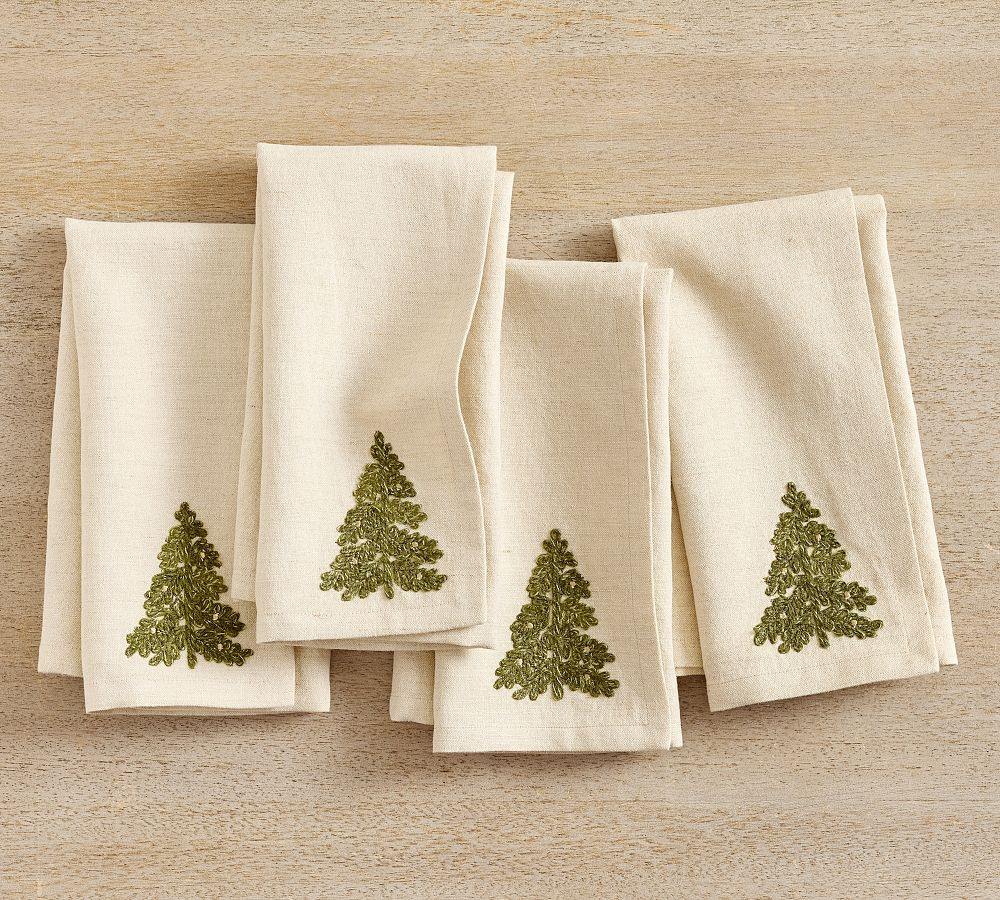Rustic Tree Embroidered Cotton/Linen Napkins - Set of 4 | Pottery Barn (US)
