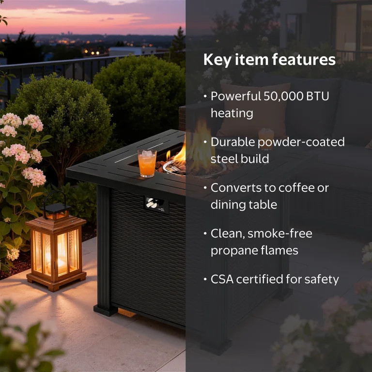 2-in-1 Propane Fire Pit Table, Outdoor Table with Fire Pit, 28 Inch 50,000 BTU Auto-Ignition Gas ... | Walmart (US)
