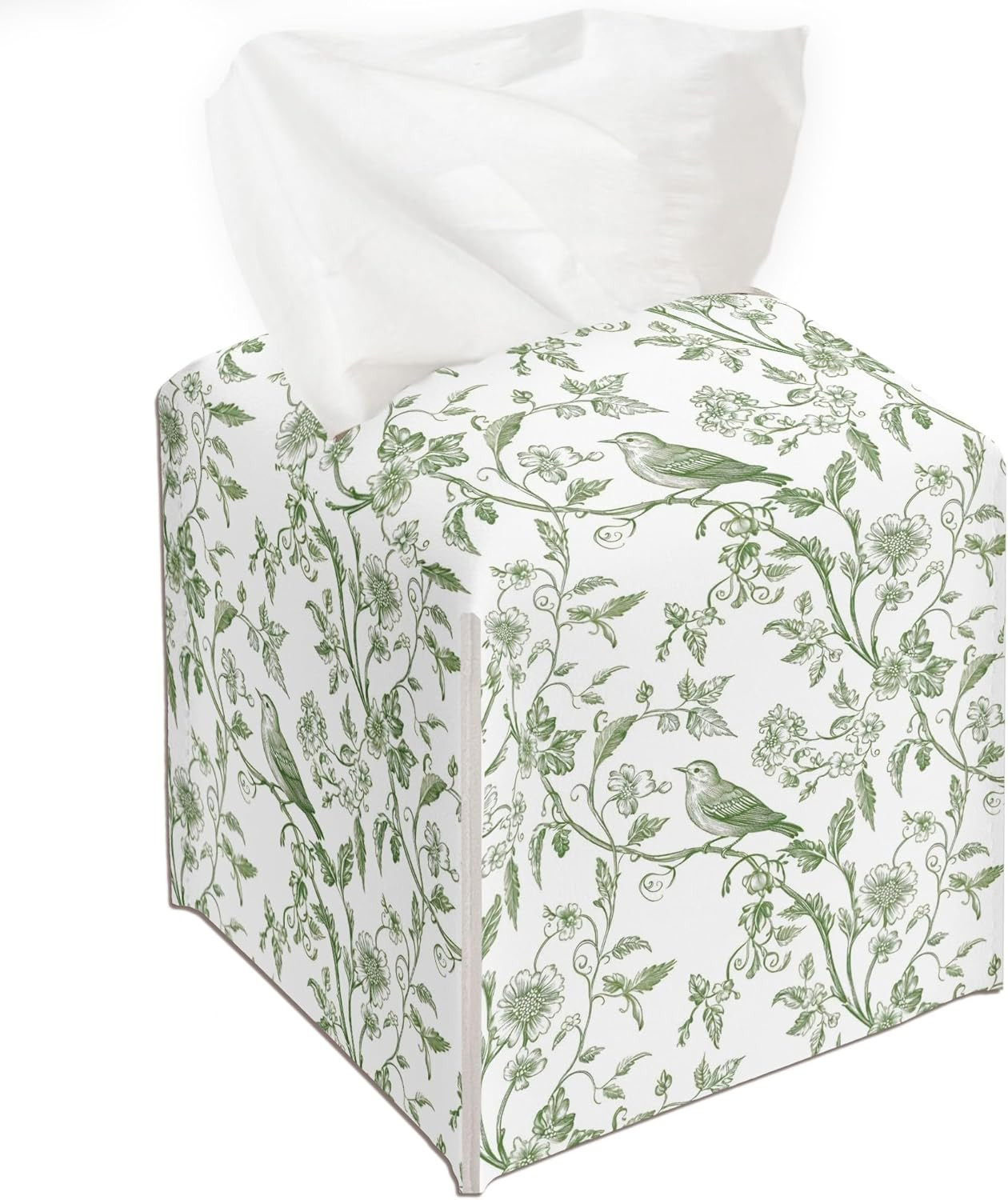Green Chinoiserie Floral Tissue Box Cover, Vintage Floral Tissue Box Cover Square-Waterproof Leat... | Amazon (US)